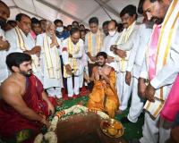KCR lays foundation stone for TRS office in Delhi