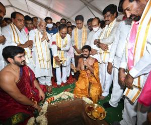 KCR lays foundation stone for TRS office in Delhi