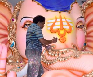 Final touches to Lord Ganesh idols